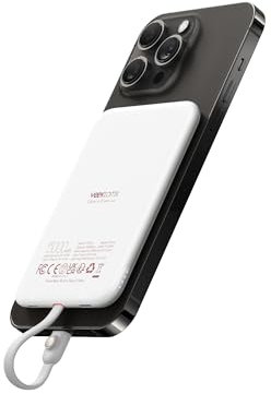VEEKTOMX Power Bank per iPhone Mini Powerbank 5000mAh con Cavo Integrati Caricatore Portatile con 2 Uscite & 2 Ingressi Batteria Esterna Magnetico Antiscivolo per iPhone 14/13/12/11 ecc. (Bianco)