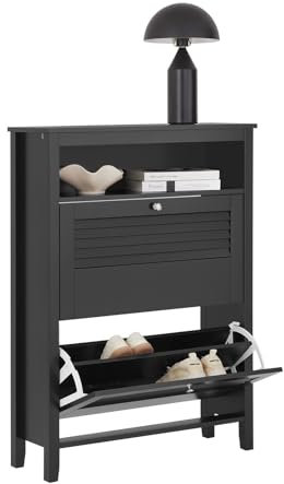 SoBuy Hallway Shoe Cabinet Shoe Rack Shoe Storage Cupboard Organizer with 2 Flip-drawers Black W80 x D25 x H108cm FSR152-SCH