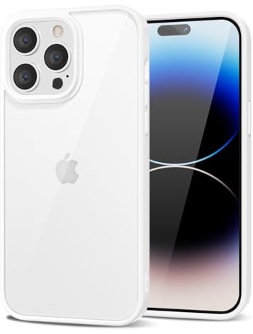 LoeoeL for iPhone 14 Pro Case Clear, Transparent Hybrid 14 Pro Phone Case [Hard Plastic & Soft Silicone Bumper] Acrylic Non Yellowing Thin Slim Protective Cover for Women, White