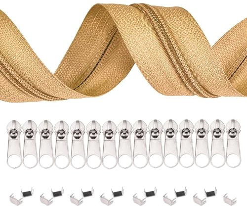 5m Endlos-Reißverschluss 3mm mit 10 Zippern und 15 Endstücke freie Farbwahl, Farbe:203 beige