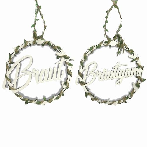 RunFar Shop Braut & Bräutigam Hochzeit Stuhl Banner mit Efeublätter Deko Schild für Verlobungsfeier