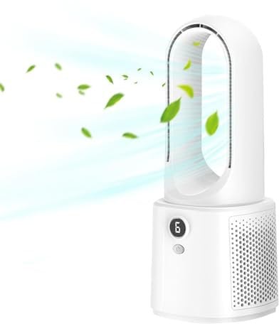 Ventilador portátil sin aspas - Ventilador de escritorio silencioso USB, ventilador pequeño | Ventilador de torre recargable con luz nocturna, ventilador de mesa silencioso de 6 velocidades para coche