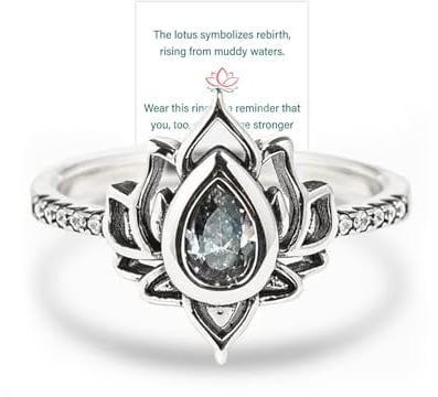 OVNMFH Fuck My Trauma Lotus Ring, 925 Sterling Silver No Mud No Lotus Ring, Unique Lotus Ring Reminds You to Let Go of Your Trauma in a Playful Way, Jewelry Gifts for Women Sisters (Silver,9)