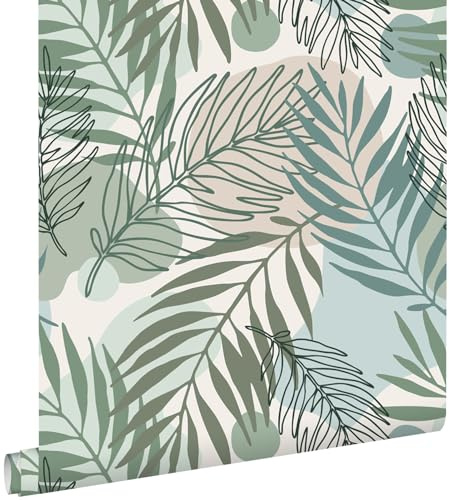 papier peint feuilles vert et bleu 50 x 900 cm - ESTAhome