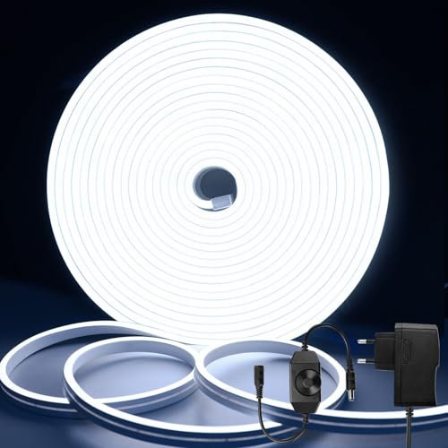 DBFAIRY 10M LED Strip, 24V Neon LED Streifen Dimmbar, IP65 Wasserdicht LED Lichtband 6500K, Silikon Flexibel LED Streifen Aussenbereich für Wohnzimmer, Schlafzimmer Heim Deko (Kaltweiß)
