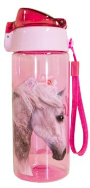 Ragusa-Trade Pferd Pferde Kinder Wasserflasche Trinkflasche Flasche bruchsicher Auslaufsichere leicht aus Tritan BPA-frei 500 ml für Schule Kindergarten Sport Freizeit, rosa