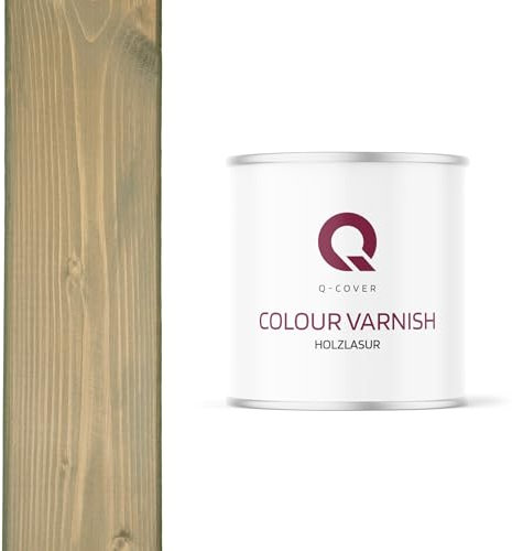 Q-Cover Holzlasur Grau-gelb 7034, 2.5L (ca.13m²-1 Anstrich) Satin Holzschutz Holzschutzlasur Lasur Wasserbasierte Innen Außen Lasur Abperleffekt Für Holz