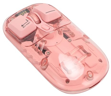 Plyisty Kabellose Maus, 2,4 G/Bluetooth Dual-Mode-Laptop-Maus, 1600 DPI Optische Mäuse, Laptop-PC-schnurlose Maus, Transparente RGB-Maus, für Büro-Heimarbeit (PINK)