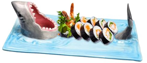 Qikam Hai Sushi Teller Keramik Shark Sushi Teller Hungriger Hai Design Sushi Teller Japanisches Sushi Geschirr Rechteck Hai Sushi Teller Kreativ Esstisch Küche Dekoration