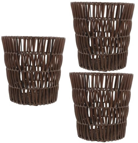 Amosfun 3St Gewebter Papierkorb Korbvase mit Lagerung panier Müll Behälter ablagekörbe kühlkorb einkaufskorb laundry basketball hoop dustbin Abfallkorb geflochtener Papierkorb Eisen