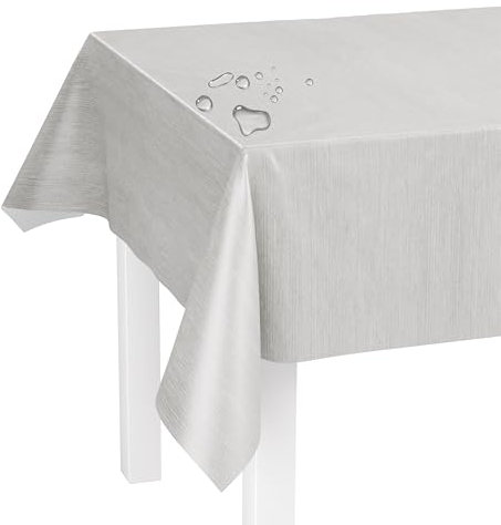 LILENO HOME Tischdecke abwaschbar als Meterware 240x140cm (Schnittkante) in Leinen grau Motiv - Wachstuchtischdecke wasserabweisend ideal als Tischtuch o. Tischläufer für Bierzeltgarnitur