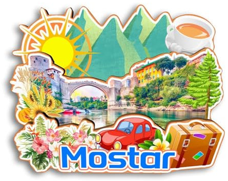 Quwsne Kühlschrankmagnet Mostar Bosnien und Herzegowina Kühlschrankmagnet Stadt Reise Souvenirs Touristengeschenke 3D klassische Sehenswürdigkeiten handgefertigt Handwerk Heimdekoration 2385