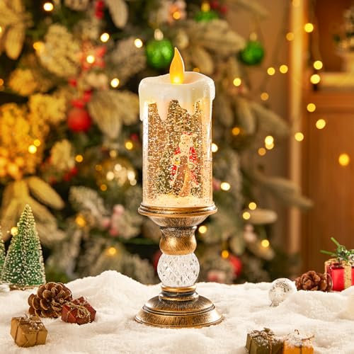 Warmiehomy Weihnachtskerze, Schneekugel, Weihnachtsdekoration, flammenlos, glitzernde Laterne, Wasserspinner, batteriebetrieben, Schneekugel, Kerze für Weihnachten, Tischdekoration, Tischdekoration
