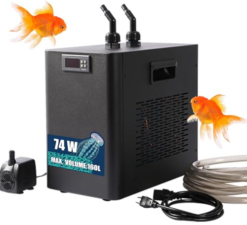 Ezcasch 160L Wasserkühler Aquarium 74W Aquarium Kühler,Kühlsysteme für Fischbecken Aquaponic Garnelen Axolotl inkl. Schlauch und Haltering