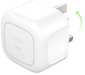 Belkin BoostCharge Compact Wall Charger 30W, Travel-friendly USB-C Power Delivery Fast Charging for Apple iPhone Series 16, 15, 14, 13, Samsung Galaxy S24, S23, iPad, AirPods, Tablet & More - White