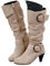 Onsoyours Stivali Alti Donna in Pelle Scamosciata Boots con Zip Stivali Lungo Stivaletti Eleganti Autunnali Invernali Tinta Unita con Tacco a Blocco A Beige 38 EU