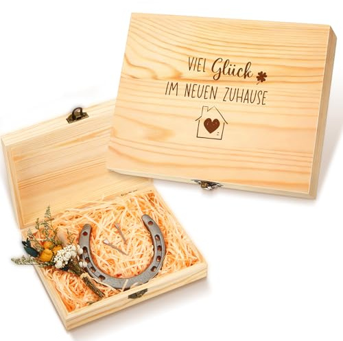 Hestya Hufeisen Glücksbringer mit Holzkiste Wohnung Richtfest Geschenk | Viel Glück im Neuen Zuhause, Einzugsgeschenke, Glückshufeisen Deko, Einweihungsgeschenk