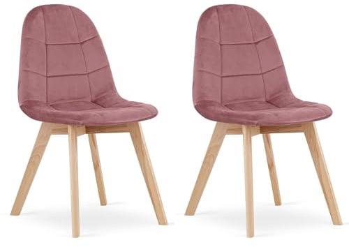 Komodee Chaise Sorano, Rose foncé, Velours, Pieds en Bois, Dimensions 45x82x54 cm, pour Le Salon, la Cuisine, 2 pièces, capacité de Charge 110 kg