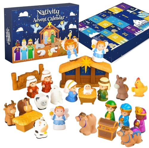 Krippen Adventskalender 2025, Weihnachtskrippen Adventskalender 2025 Mit 25 Stück Christlich Religiöser Spielzeugset Weihnachts Countdown Kalender Für Kinder Erwachsene