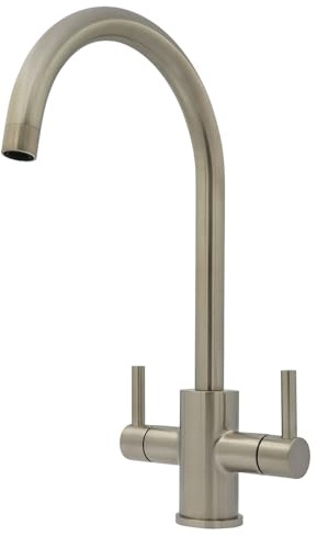Clever Elektro Brushed Nickel Mixer Kitchen Tap | Dual Lever, Swivel Spout | Durable Solid Brass Body | Brushed Nickel Finish | Dual Lever Design | Long Durability | Easy to Fit