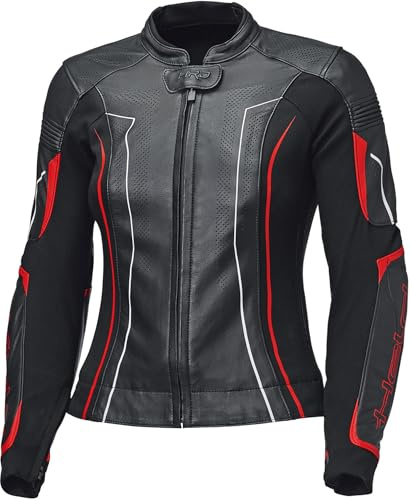 Held Debbie 3 Damen Motorrad Lederjacke, schwarz/neon-rot, 42