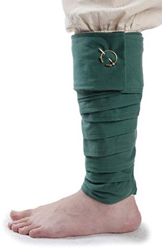 HEMAD Mittelalter Wadenwickel Set mit Fibeln Feste Baumwolle Modell: Balder, grün
