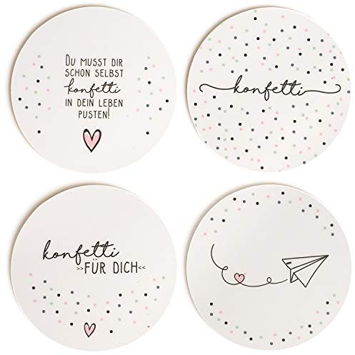 4er Getränke-Untersetzer Set mit Konfetti Motiv I Ø 10 cm I mit Kork-Unterseite für Tasse Becher Glas I rund und rutschfest I dv707