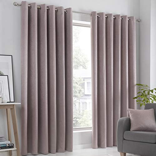 Fusion Strata Woven Eyelet Lined Curtains, Blush, 46 x 54 Inch, 100% Polyester, 46 Width x 54 Drop (117 x 137cm)