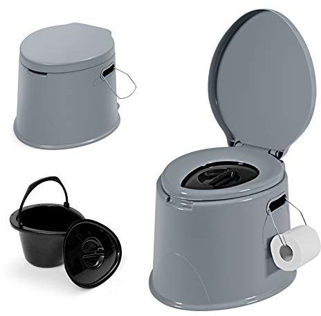 DREAMADE Toilette Portable – 5L Porte Rouleau de Papier Toilette, Utilisation à l’Intérieur et l’Extérieur pour Personnes Agés et Maladies, Voyage pour Caravanes, Campings en Plein Air, Gris et Noir