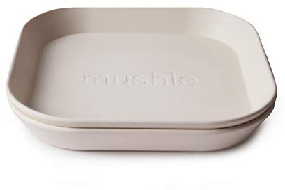 mushie Platos Cuadrados para Niños | Set de 2 | Reutilizables libres de BPA | Aptos para lavavajillas y microondas | Fabricados en Dinamarca | Ivory