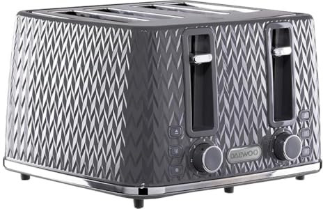 Daewoo Argyle Collection, Toaster 4 Slice With Defrost, Reheat And Browning Control To Use At Your Convenience, While The Removable Crumb Tray Makes Cleaning Quick, Grey