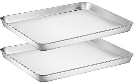 Wildone Baking Sheet Set of 2, Edelstahl Ofenblech Kuchenblech, Größe 30.5 x 25.4 x 2.5 CM, Ungiftig &Gesund, Leicht zu Reinigen&Spülmaschinenfest