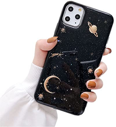 Zaxgf Coque iPhone XR Housse Etui Silicone Transparente Silicone TPU avec Motif Dessin Imprimé Etui pour Fille/Femme, pour Apple iPhone XR,Planète Noire