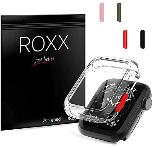 Roxx Hardcase Transparent Hülle mit 9H Glas Front - Kompatibel mit Apple Watch 6 | SE | 5 | 4 | (44mm)