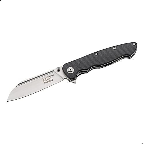Herbertz Einhandmesser, 440C Stahl, rostfrei, Liner Lock, kugelgelagerte Achse, schwarze G10 Griffschalen, Taschenclip, hochwertiges Klappmesser, scharfes Taschenmesser