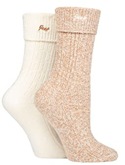 Jeep Ladies Super Soft Turn Over Top Polyester Boot Socks Pack of 2 Taupe/Cream 4-8