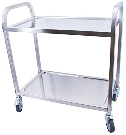 MOOTACO Servierwagen 2 Böden Küchenwagen Transportwagen Edelstahl mit 4 Rollen (2X bremsbar) für Restaurant Küchen oder Hotel (95 x 50 x 95 cm)