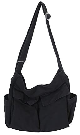 Sumleno Damen Messenger-Tasche aus Segeltuch, Schwarz