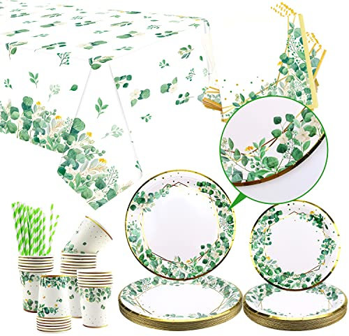 LSJDEER Platos, Platos y Tazas para Baby Shower de Color Verde Salvia, Mantel de 1 Hoja para Suministros de Fiesta temática de Safari en la Jungla, Decoraciones de vajilla para Baby Shower, Sirve 20