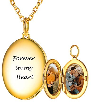 SILVERCUTE Guardapelo Personalizado Ovalado con Fotos de Muchachas Cadena Hipoalergénica Plata de Ley 925 Tono Oro 18K Joyería Delicada de Día San Valentín para Mujeres