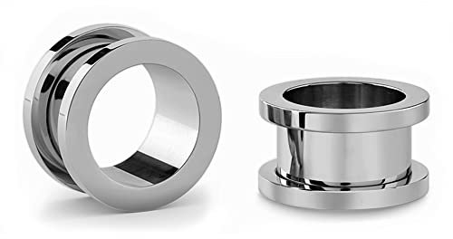 Jewel Barrel Pair Flesh Tunnels 2pcs Ear Stretcher Expanders Double Flared Screw Fit Piercing Surgical Steel 1.6mm - 20mm Silver Black Rose Gold Rainbow Blue (Silver, 14)