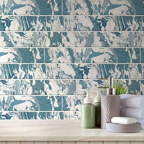 Wandfliesenaufkleber für Heimdekoration, abziehen und aufkleben, selbstklebender Spritzschutz, Fliesenaufkleber für Wohnzimmer, Küche, Badezimmer, Dekoration, Brasilienblauer Marmor, 54 Stück