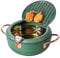 Edelstahl Frittiertopf,Tempura Fritteuse mit Thermometer,Deckel und Ölabtropfgitter,Japanische Art unbeschichtete Frittierpfanne für Pommes Frites, Fisch,Shrimps (5.5in,Deep Green)