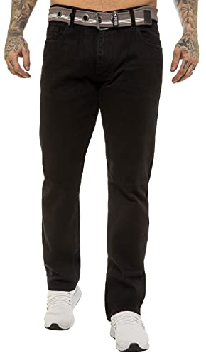 989Zé ENZO Mens Regular Fit Denim Jeans, Straight Leg Jeans with 5 Pockets, Includes Free Belt, Blue, Black, Grey, UK