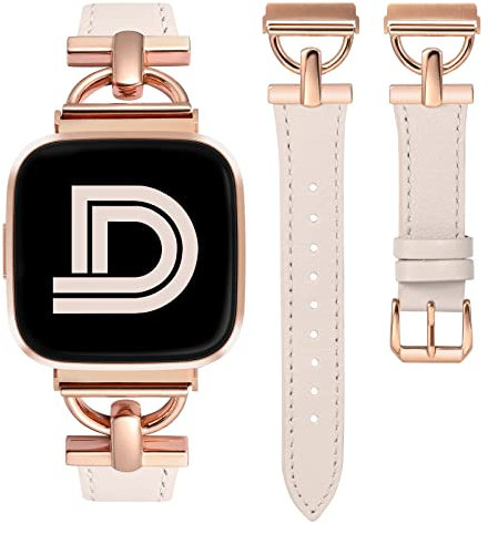 Wearlizer Armband Kompatibel mit Fitbit Versa 2, Leder Versa Armbänder für Damen, Dressy Slim Lederband Armband mit D-Form Metallschließe für Versa/Versa 2/Versa Lite/Versa SE Smart Watch