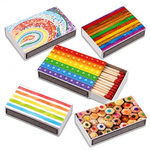 jameitop® 5 x 45er Packungen XL Streichholzschachteln, 10cm mit Regenbogen/Pride/Peace Design Streichhölzer Zündhölzer