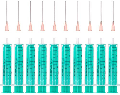 primeTEQ® 10 Stück x 10ml Spritze & 10 x Kanüle, Spritzen-Set mit stumpfer Nadel verschiedene Größen:1ml,2ml,5ml,10ml,20ml für Hobby und Heimwerk- Spritzen einzeln steril verpackt