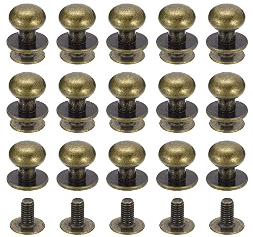 sourcing map 9mm Kugel Kopf Bolzen Nieten Schrauben Hohlnieten Rücken 15 Stück Schraubnieten Rund Kopf Schaltfläche Nippel Niete für Basteln Leder Handwerk Handtasche Gürtel Bronze Ton