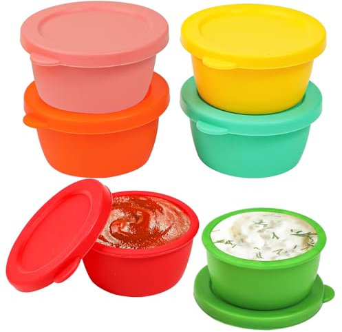 webake Silicone Salad Dressing Container To Go 6 Pcs 1.6oz 45ML Small Condiment Container with Lids Reusable Leakproof Dipping Sauce Pots for Lunch Bento Box Picnic