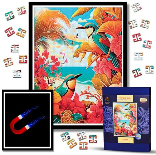Holzpuzzle Erwachsene Mit Rahmen - Magnetische HolzPuzzles Landschaft 300 Teile Schwer - Holz Puzzle Kunst Gemälde - Wooden Puzzle - Wanddeko Wohnzimmer - Geburtstags Weihnachten Geschenke